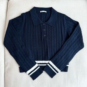 GU Navy Cable Knit Polo Sweater - XS